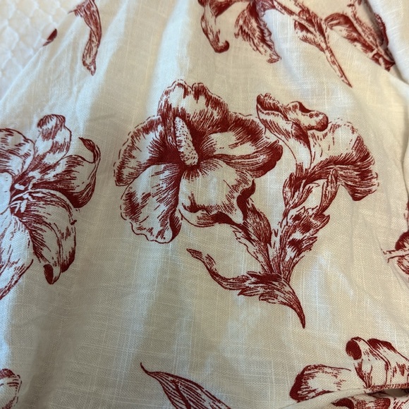 Zara Cream and Red Wrap Linen Blend top - Picture 4 of 9